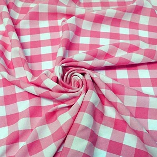 58/59" Wide 100% Polyester Poplin Gingham Checkered Fabric (Fuchsia, 1 Yard)