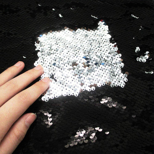 54" Wide Mermaid Flip Up Sequin Reversible Sparkly Fabric for Dress Clothing Making, Home Decor (Black & Silver, by The Yard)