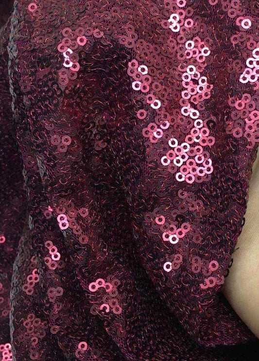 50" Wide Mini Glitz Disc Sequins Fabric (Burgundy, 1 Yard)