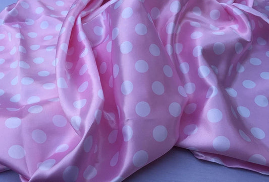 Pink/White 1/2inch Polka Dot Soft/Silky Charmeuse Satin Fabric. By The Yard.