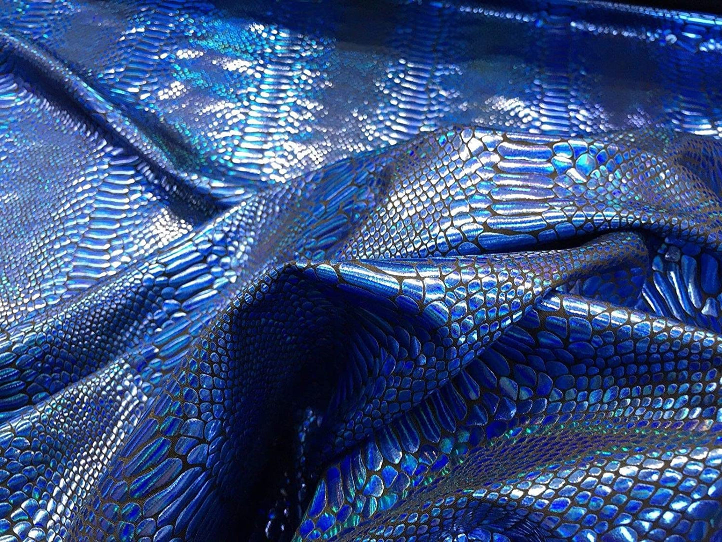 Iridescent Snake Skin Print On A Nylon 2 Way Stretch Spandex Fabric BY The Yard. (Royal Blue on Black)