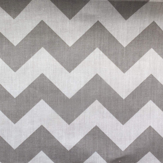 60" Wide by 1" Chevron Poly Cotton Fabric (White & Silver, by The Yard)