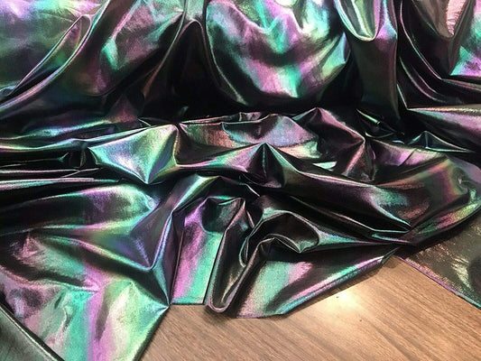 54" Wide Faux Leather Vinyl 4 Way Stretch Spandex Dance Wear Fabric by The Yard (Oil Spill, REFRACTIVE Hologram)