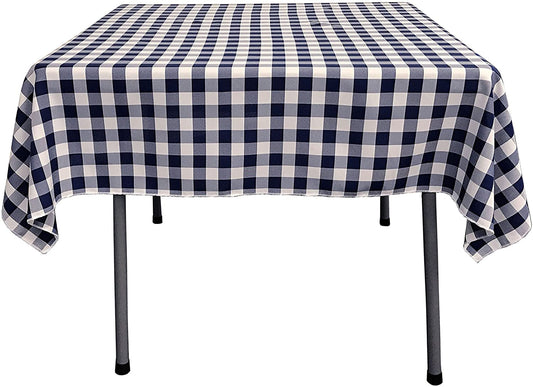 Gingham Checkered Square Tablecloth Navy and White