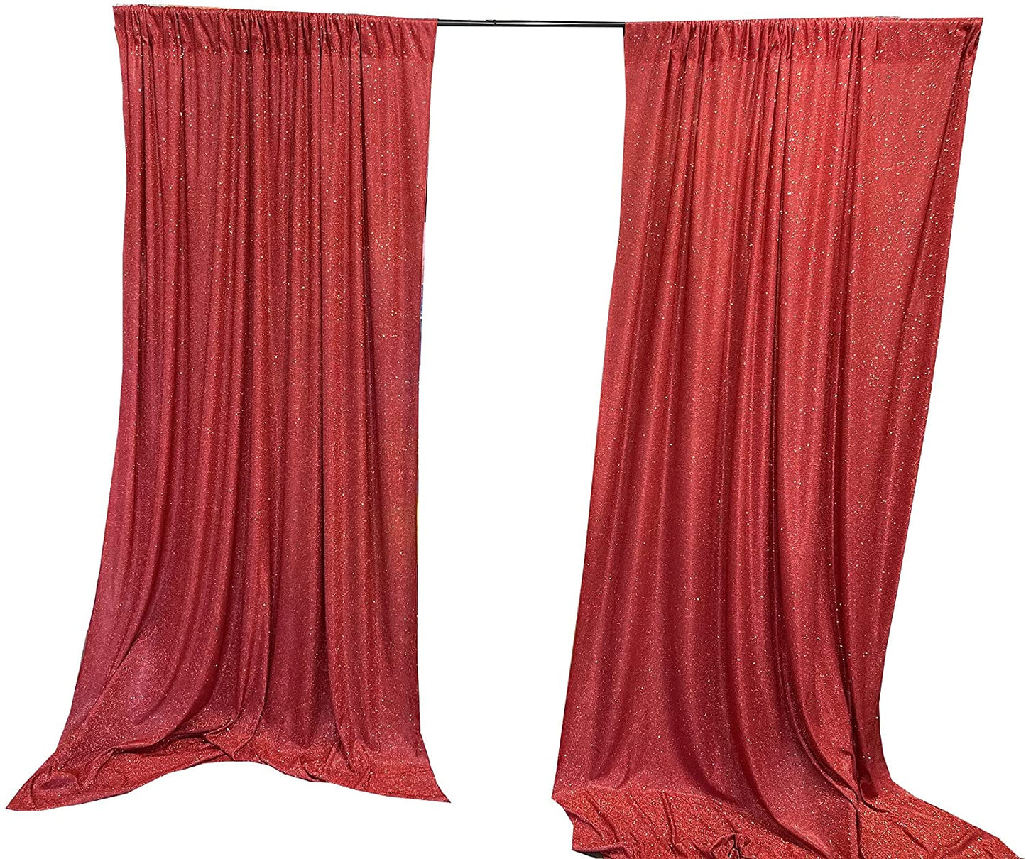 Full Covered Glitter Shimmer on Fabric Backdrop Drape - Curtain - Wedding Party Decoration (2 Panels Red