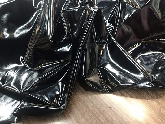 54" Wide Faux Leather Vinyl 4 Way Stretch Spandex Dance Wear Fabric by The Yard (Black, Glossy Vinyl)