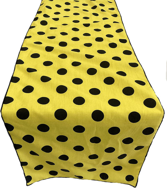 Polka Dot Print Poly Cotton Table Runner (Black Dot on Yellow,