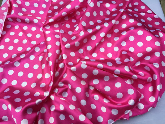 Fuchsia/white 1/2inch Polka Dot Soft/silky Charmeuse Satin Fabric.. By The Yard.
