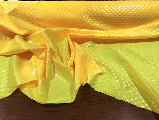 Mermaid Iridescent Illusion Spandex Fabric Fish Scale 4 Way Stretch (Illusion Yellow, 1 Yard)