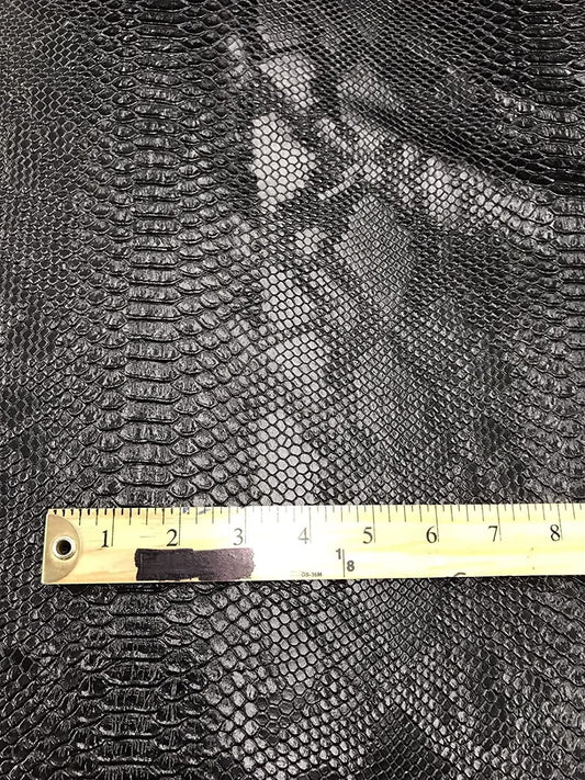 53/54" Wide Snake Fake Leather Upholstery, 3-D Viper Snake Skin Texture Faux Leather PVC Vinyl Fabric by The Yard. (1 Yard, Black)