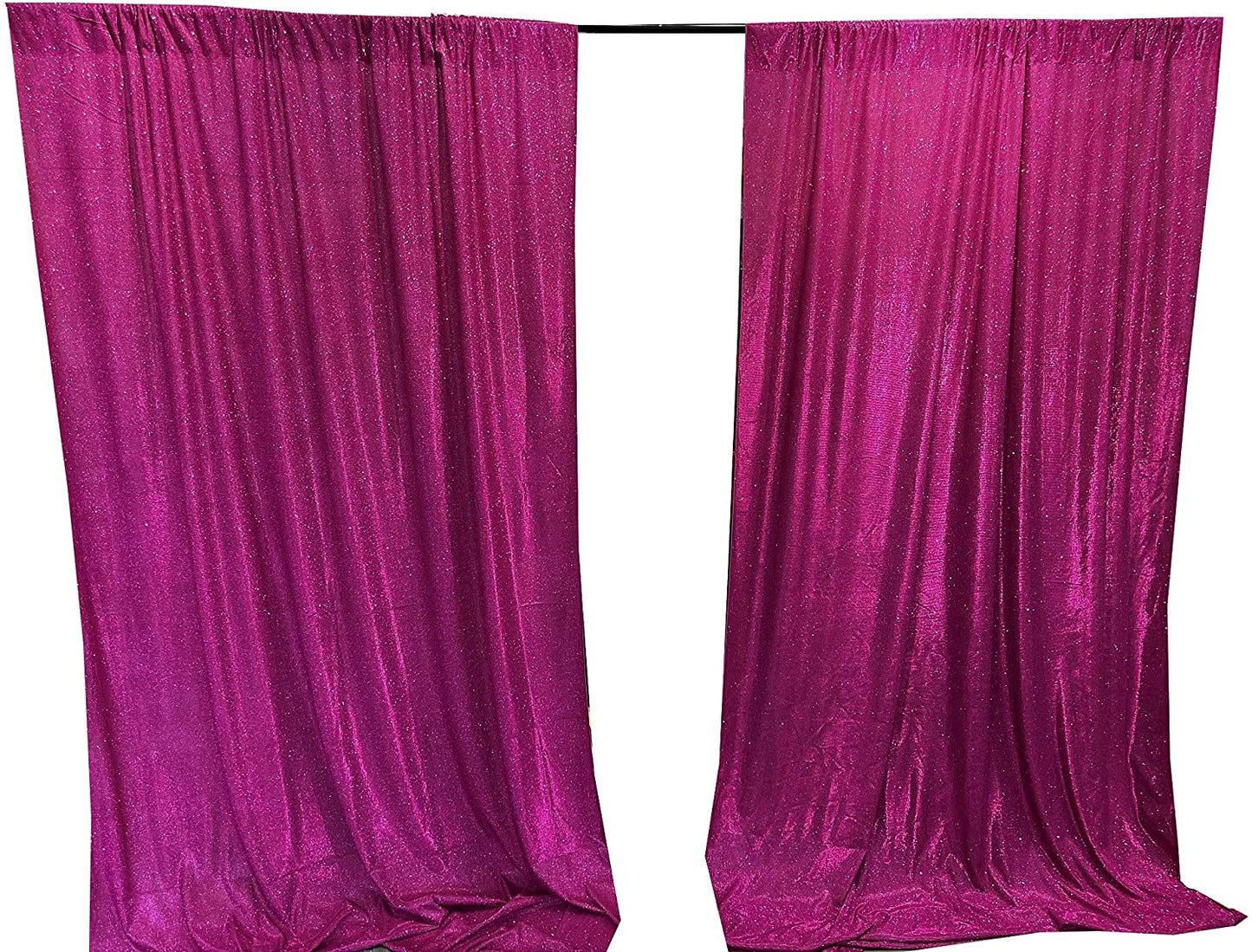 Full Covered Glitter Shimmer on Fabric Backdrop Drape - Curtain - Wedding Party Decoration (2 Panels Magenta