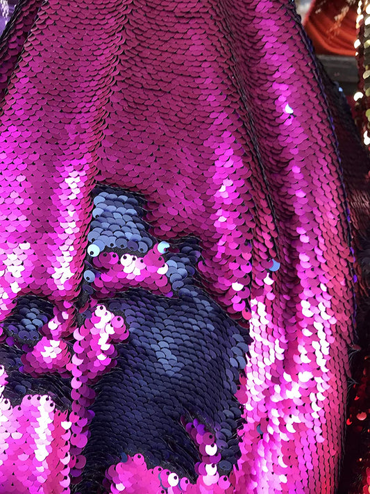 54" Wide Mermaid Flip Up Sequin Reversible Sparkly Fabric for Dress Clothing Making, Home Decor (Shiny Fuchsia & Matt Blue, by The Yard)