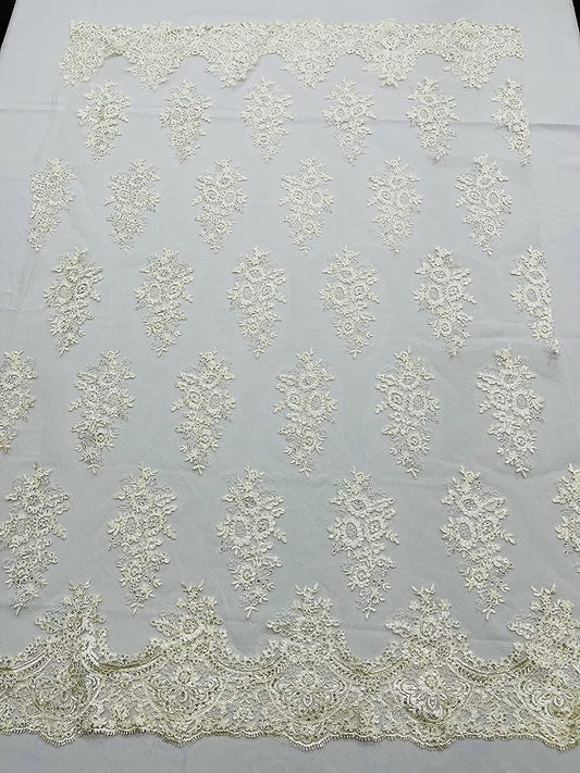 52/58" Wide Lexxi Embroidered with Clear Sequins On A Mesh Lace Fabric, Prom Fabric by The Yard (1 Yard, Ivory)