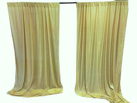 Full Covered Glitter Shimmer on Fabric Backdrop Drape - Curtain - Wedding Party Decoration (2 Panels Gold