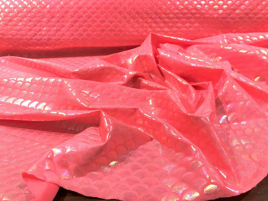 Mermaid Iridescent Illusion Spandex Fabric Fish Scale 4 Way Stretch (Illusion Coral, 1 Yard)