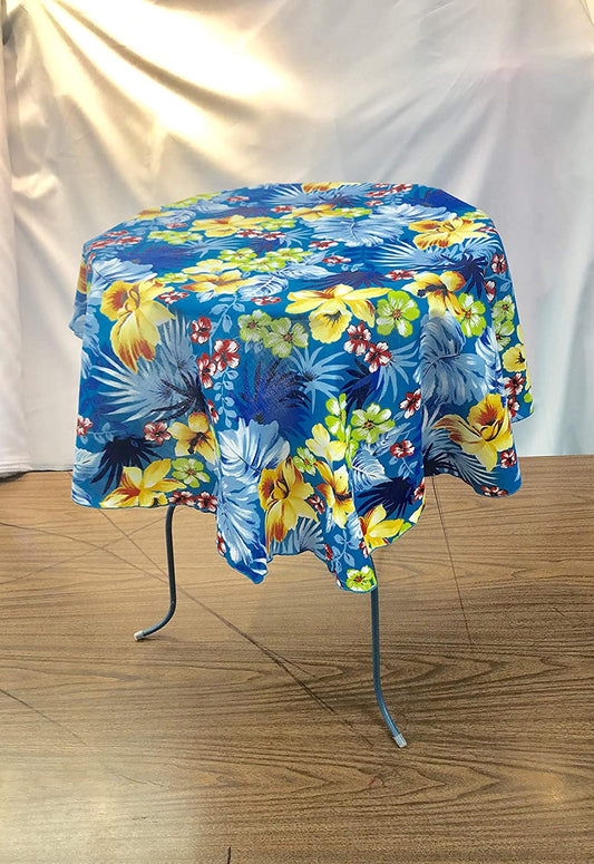 Printed Poly Cotton Tablecloth (Hawaiian Print Aqua,