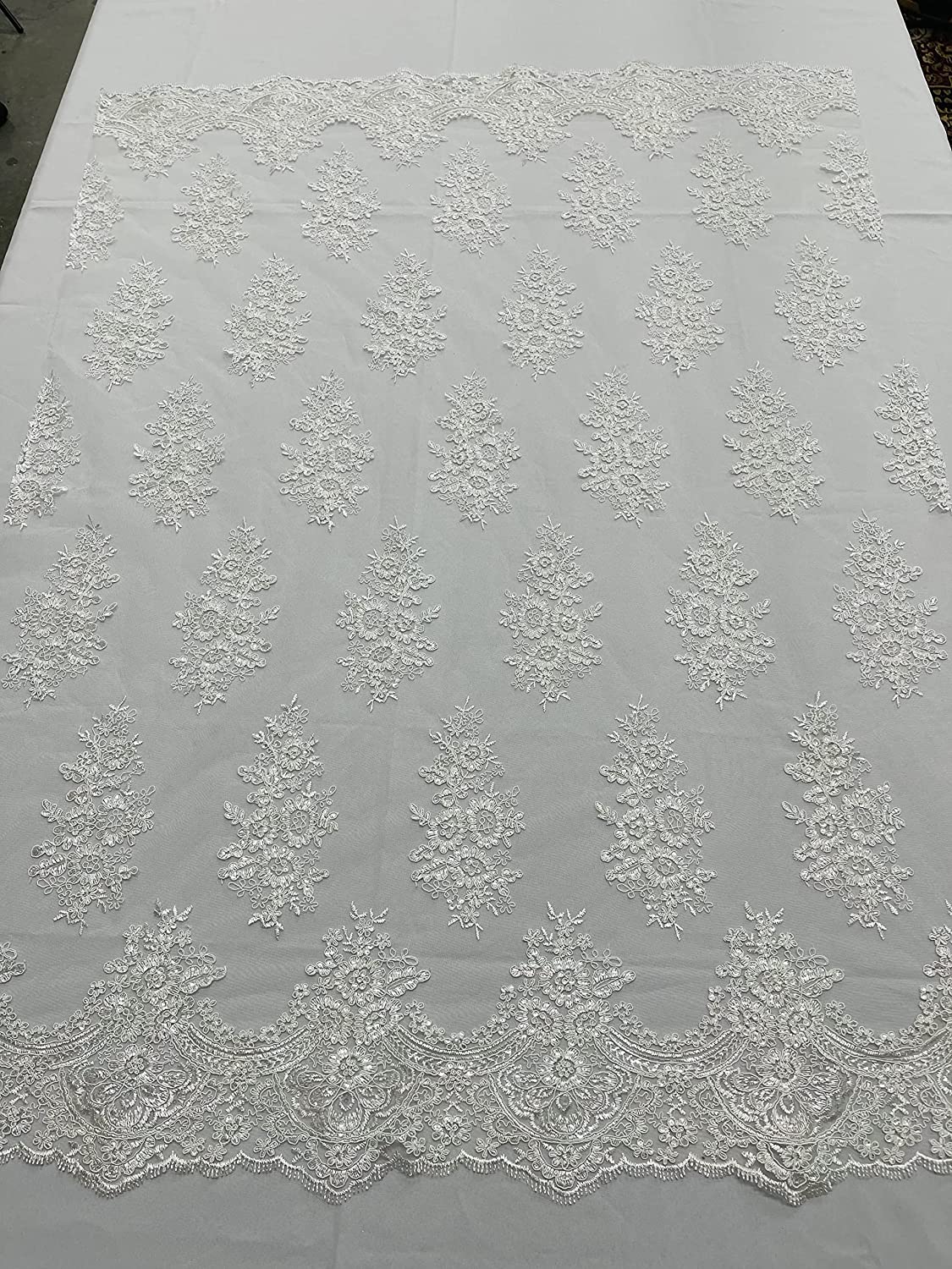 52/58" Wide Lexxi Embroidered with Clear Sequins On A Mesh Lace Fabric, Prom Fabric by The Yard (1 Yard, Off White)