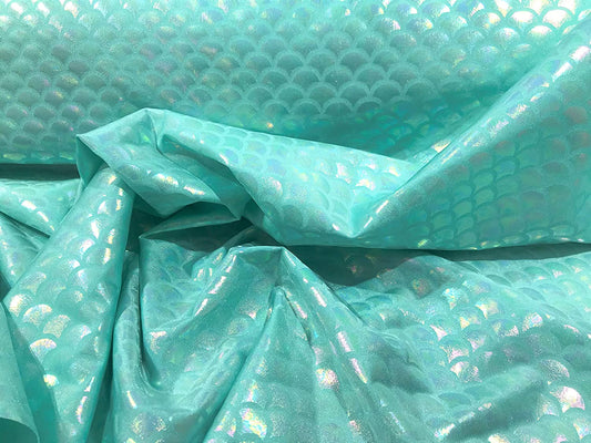 Mermaid Iridescent Illusion Spandex Fabric Fish Scale 4 Way Stretch (Illusion Aqua, 1 Yard)