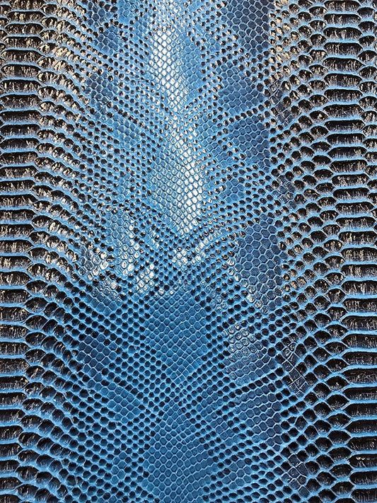53/54" Wide Snake Fake Leather Upholstery, 3-D Viper Snake Skin Texture Faux Leather PVC Vinyl Fabric by The Yard. (1 Yard, Turquoise/Black)