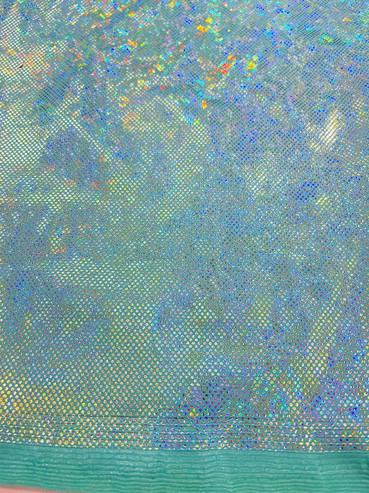 Shattered Glass Foil Iridescent Hologram Dancewear 4 Way Stretch Spandex Nylon Tricot Fabric (1 Yard, Aqua)