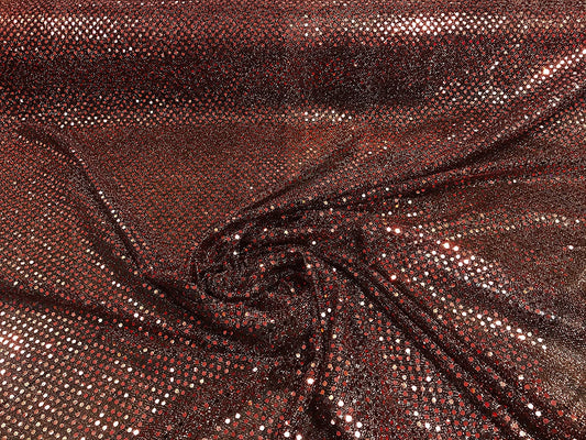 44/45" Wide Faux Confetti Sequin Knit Fabric Shiny Dot (Rust on Black, 1 Yard)