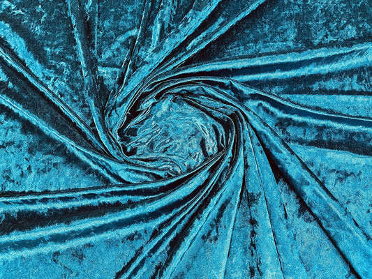Solid Crushed Velour Stretch Velvet Fabric (1 Yard, Teal Blue)