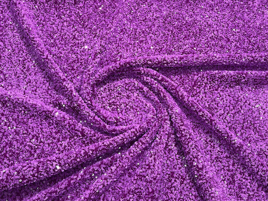 Shiny 5mm Sequin On A 2 Way Stretch Velvet (1 Yard, Grape)