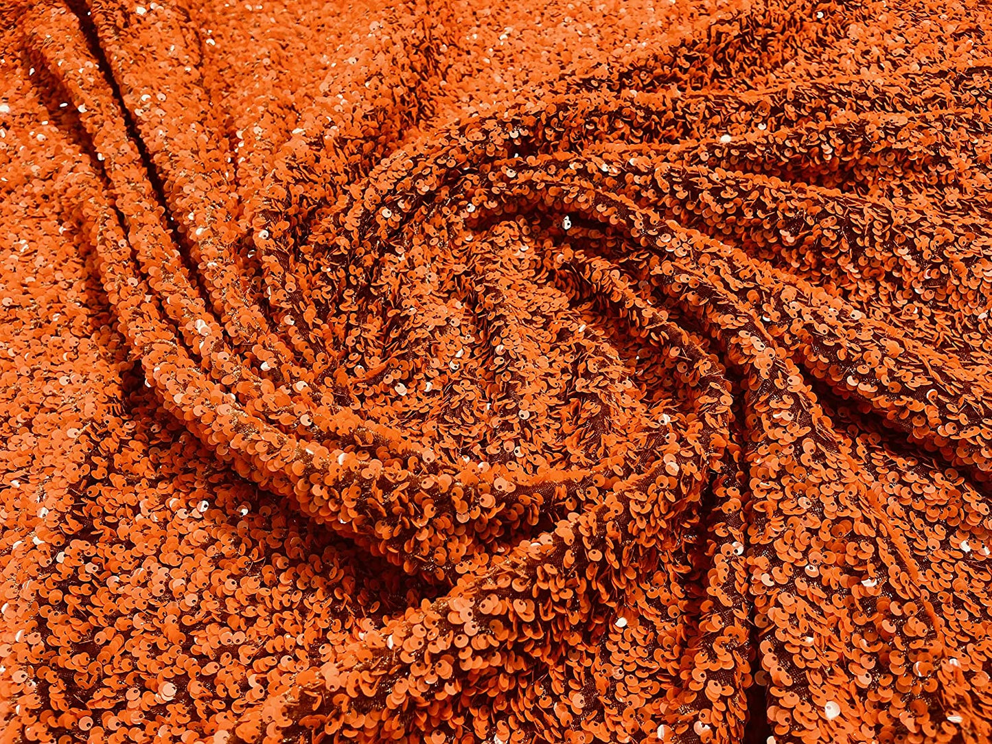 Shiny 5mm Sequin On A 2 Way Stretch Velvet (1 Yard, Burnt Orange/Rust)