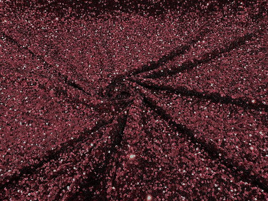 Shiny 5mm Sequin On A 2 Way Stretch Velvet (1 Yard, Burgundy)