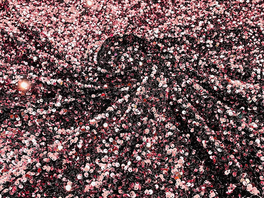 Shiny 5mm Sequin On A 2 Way Stretch Velvet (1 Yard, Dusty Rose/Black)