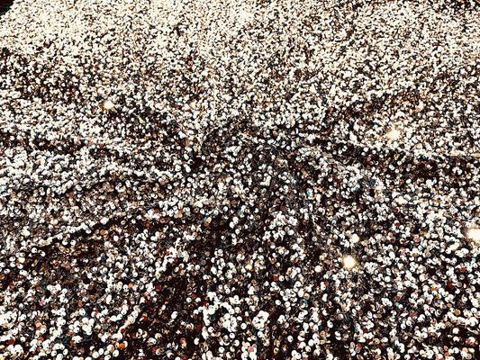 Shiny 5mm Sequin On A 2 Way Stretch Velvet (1 Yard, Rose Gold/Black)