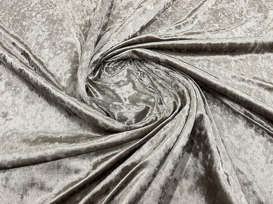 Solid Crushed Velour Stretch Velvet Fabric (1 Yard, Taupe)