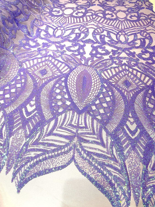 Iridescent Royalty Design On A 4 Way Stretch Mesh/Prom Fabric (1 Yard, Lilac Iridescent on Lilac Mesh)