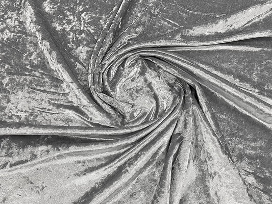 Solid Crushed Velour Stretch Velvet Fabric (1 Yard, Silver)