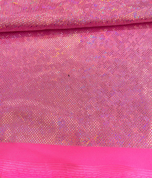 Shattered Glass Foil Iridescent Hologram Dancewear 4 Way Stretch Spandex Nylon Tricot Fabric (1 Yard, Candy Pink)