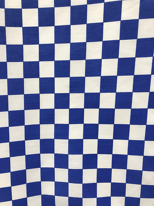 60" Wide Checkered Poly Cotton Fabric - Sold By The Yard, White & Royal