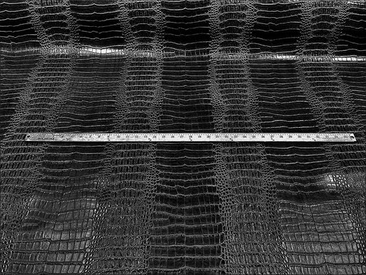 53/54" Wide Gator Fake Leather Upholstery, 3-D Crocodile Skin Texture Faux Leather PVC Vinyl Fabric (Black, 1 Yard)