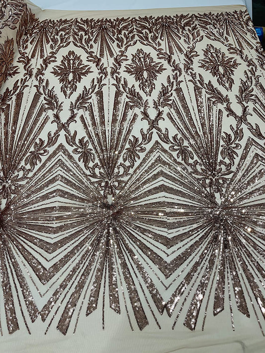 Diamond Damask Design On A Nude 4 Way Stretch Mesh/Prom Fabric (1 Yard, Gold)