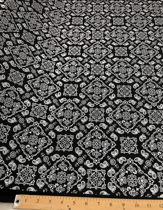 Spandex Bandana Print on 4 Way Stretch Fabric (Black, 1 Yard)