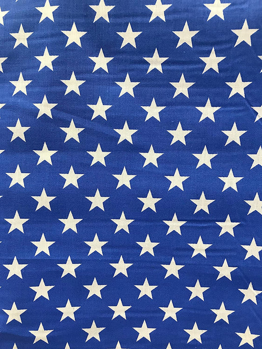 Stars Print Poly Cotton Fabric by The Yard (Royal)