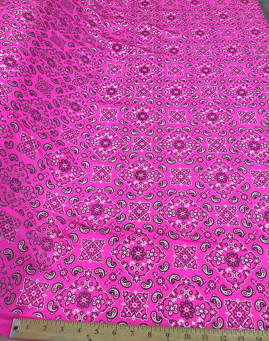 Spandex Bandana Print on 4 Way Stretch Fabric (Fuchsia, 1 Yard)