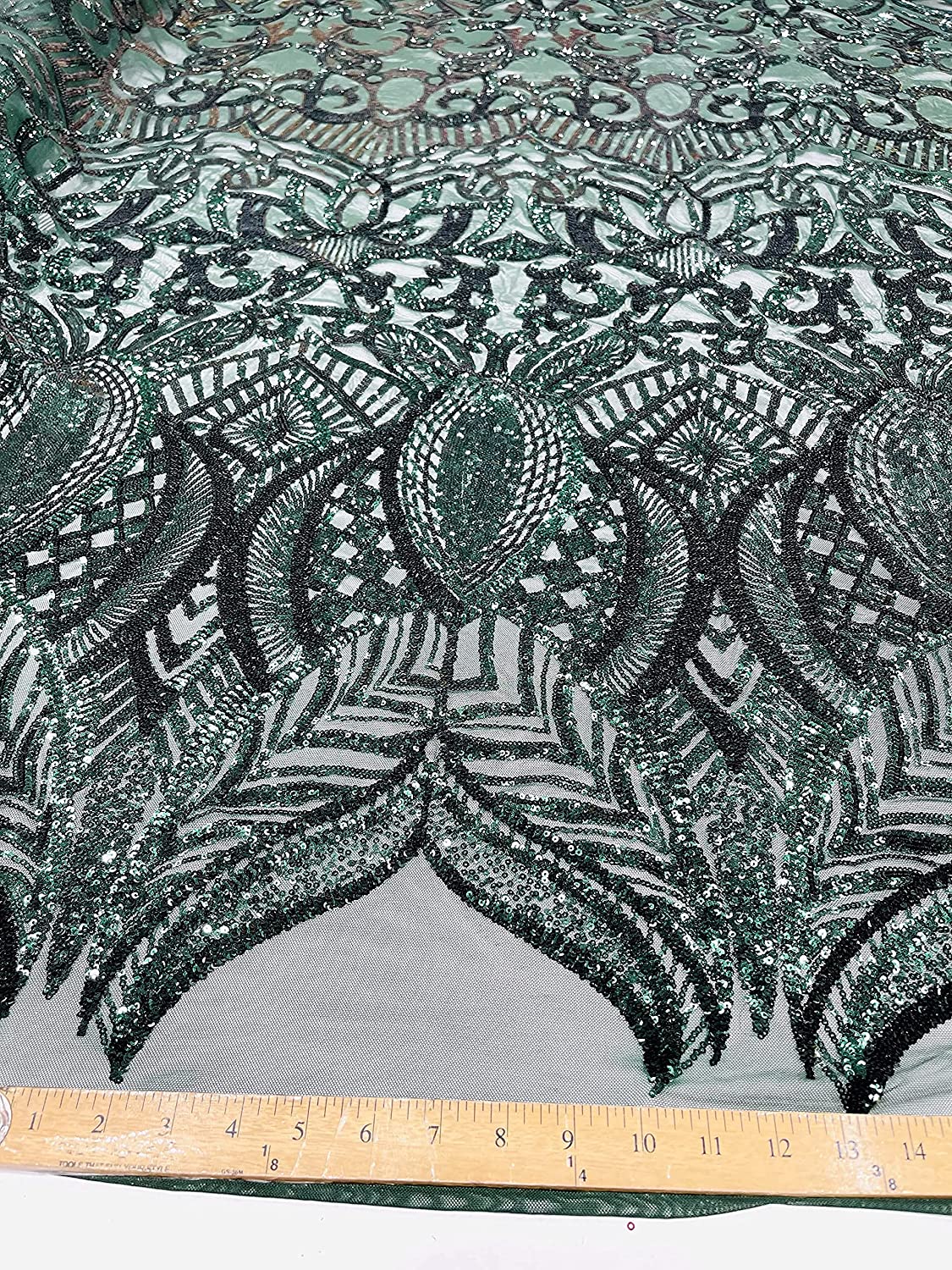 Iridescent Royalty Design On A 4 Way Stretch Mesh/Prom Fabric (1 Yard, Hunter Green on Green Mesh)
