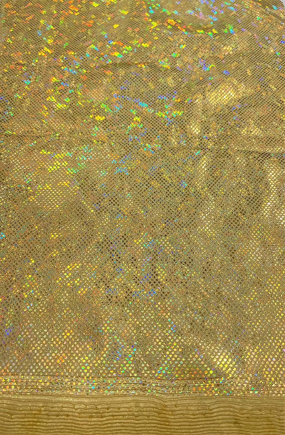 Shattered Glass Foil Iridescent Hologram Dancewear 4 Way Stretch Spandex Nylon Tricot Fabric (1 Yard, Gold on Gold)