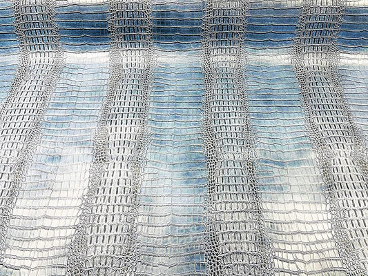 53/54" Wide Gator Fake Leather Upholstery, 3-D Crocodile Skin Texture Faux Leather PVC Vinyl Fabric (Slate Blue, 1 Yard)