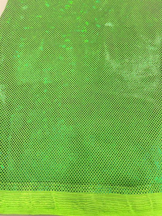 Shattered Glass Foil Iridescent Hologram Dancewear 4 Way Stretch Spandex Nylon Tricot Fabric (1 Yard, Lime)