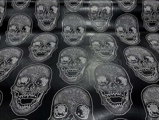 54" Wide Big Skull Embossed Vinyl Fabric-PVC-Upholstery, Faux Leather (1 Yard, Black)