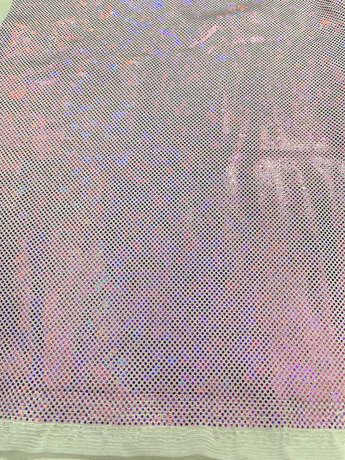 Shattered Glass Foil Iridescent Hologram Dancewear 4 Way Stretch Spandex Nylon Tricot Fabric (1 Yard, Lilac on White)
