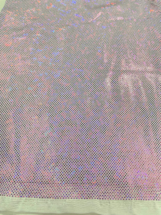 Shattered Glass Foil Iridescent Hologram Dancewear 4 Way Stretch Spandex Nylon Tricot Fabric (1 Yard, Lilac on White)