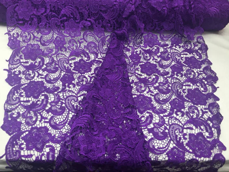 Fascinating purple light weight guipure design sold by the yard