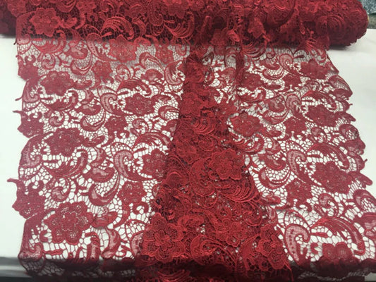 Fascinating Burgundy light weight guipure design sold by the yard
